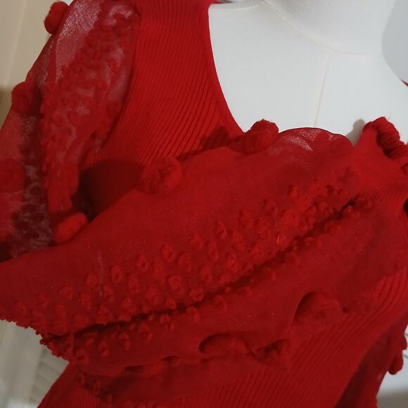 No Boundaries L(11/13) Red 3D-Sheer-Long-Sleeved Ribbed Sweater Christmas Junior - Picture 5 of 16